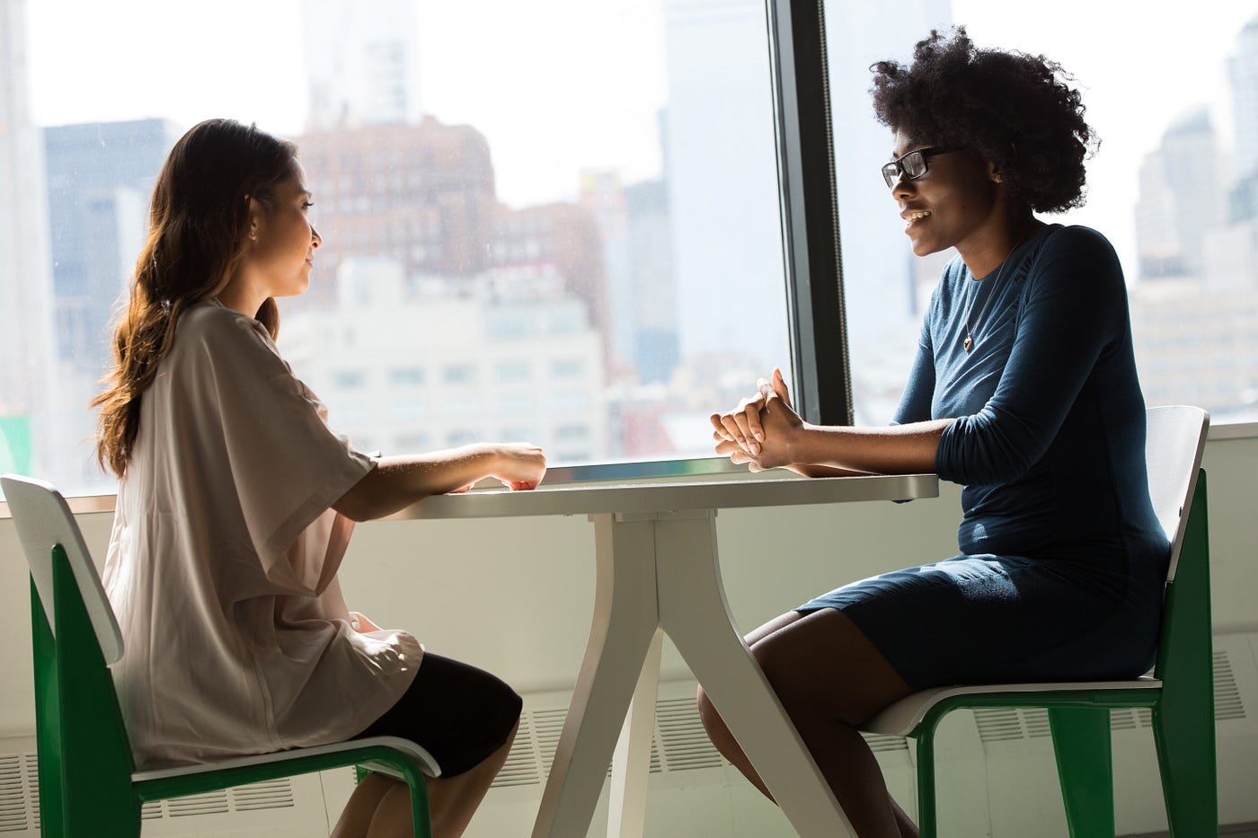 An interviewer and interviewee in a job interview.