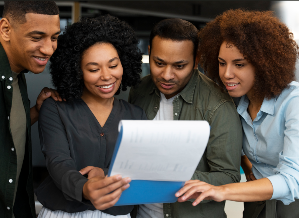 Black people collaborating at work